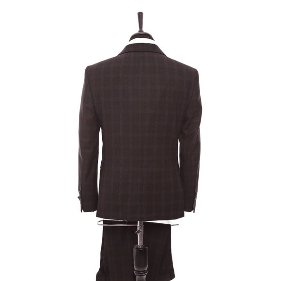 Premium Turkish Suit, Plaid Peak Lapel 3-piece, Burgundy U.S. Sizes - Picture 5 of 5